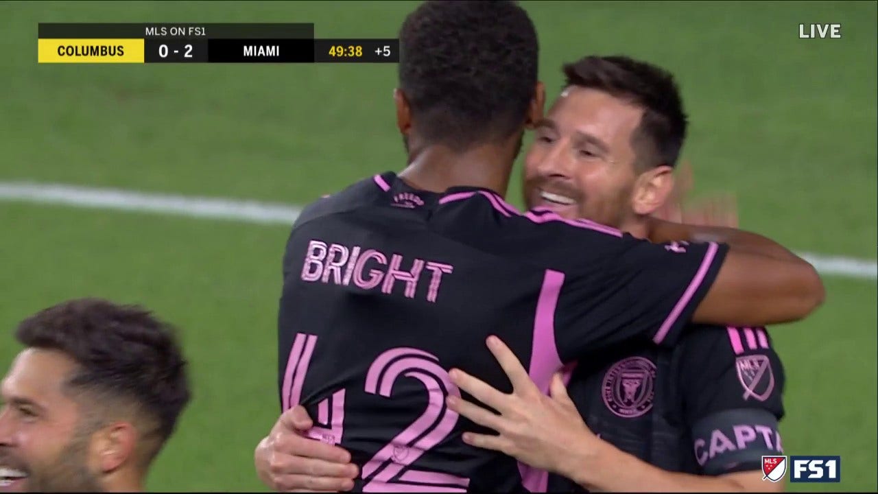 Lionel Messi scores two goals, including a free kick, to give Inter Miami CF a 2-0 lead over Columbus