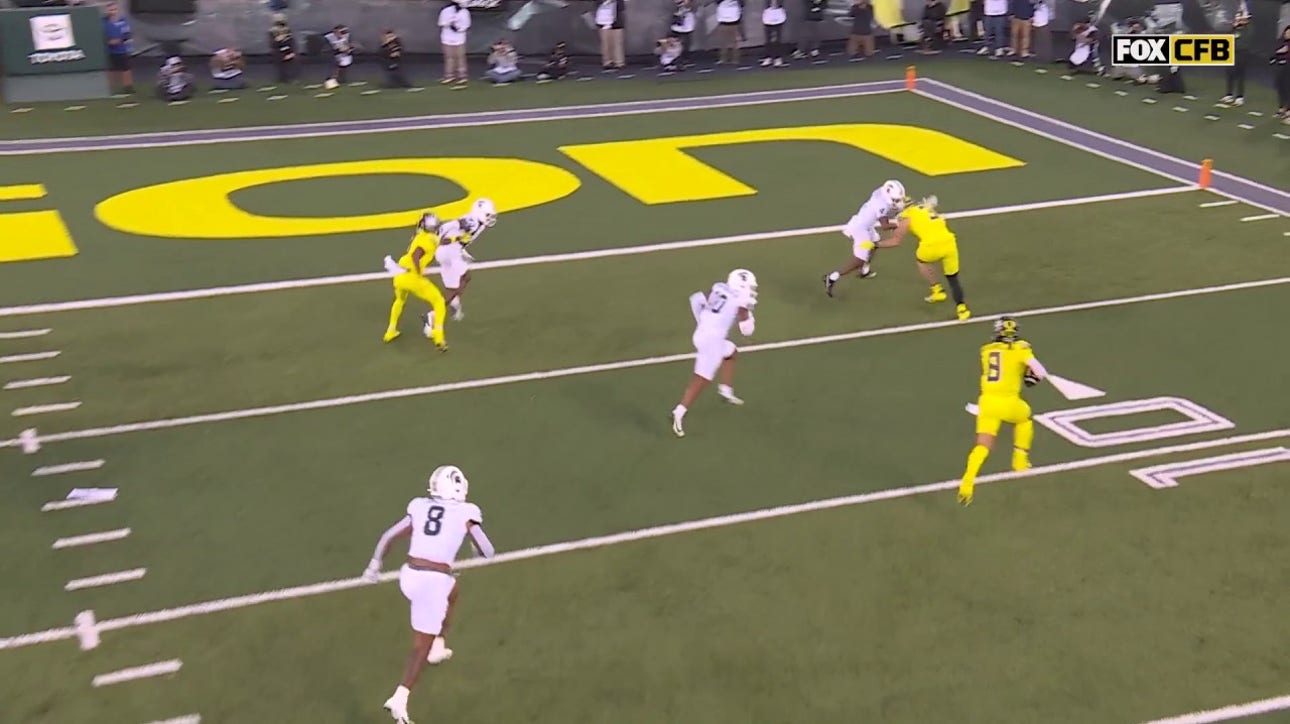 Dillon Gabriel scrambles for a nine-yard TD, giving Oregon the lead over Michigan State