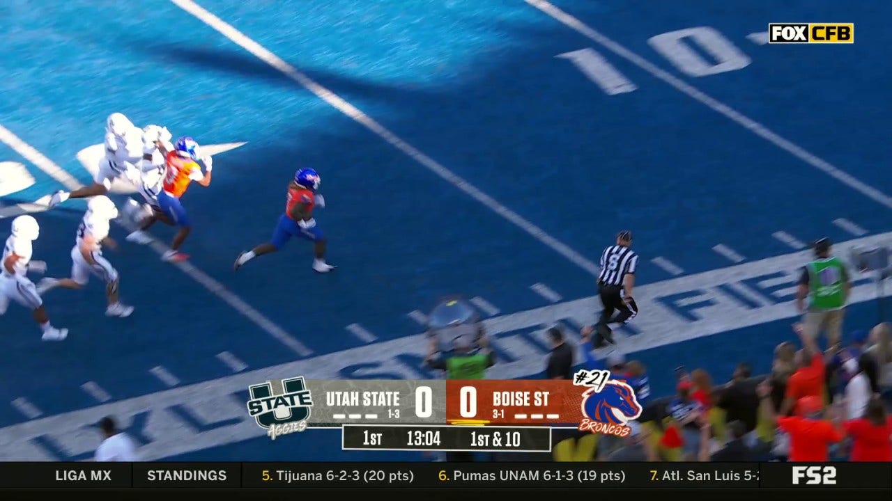 Ashton Jeanty rushes for a 63-yard TD, giving Boise State an early lead over Utah State