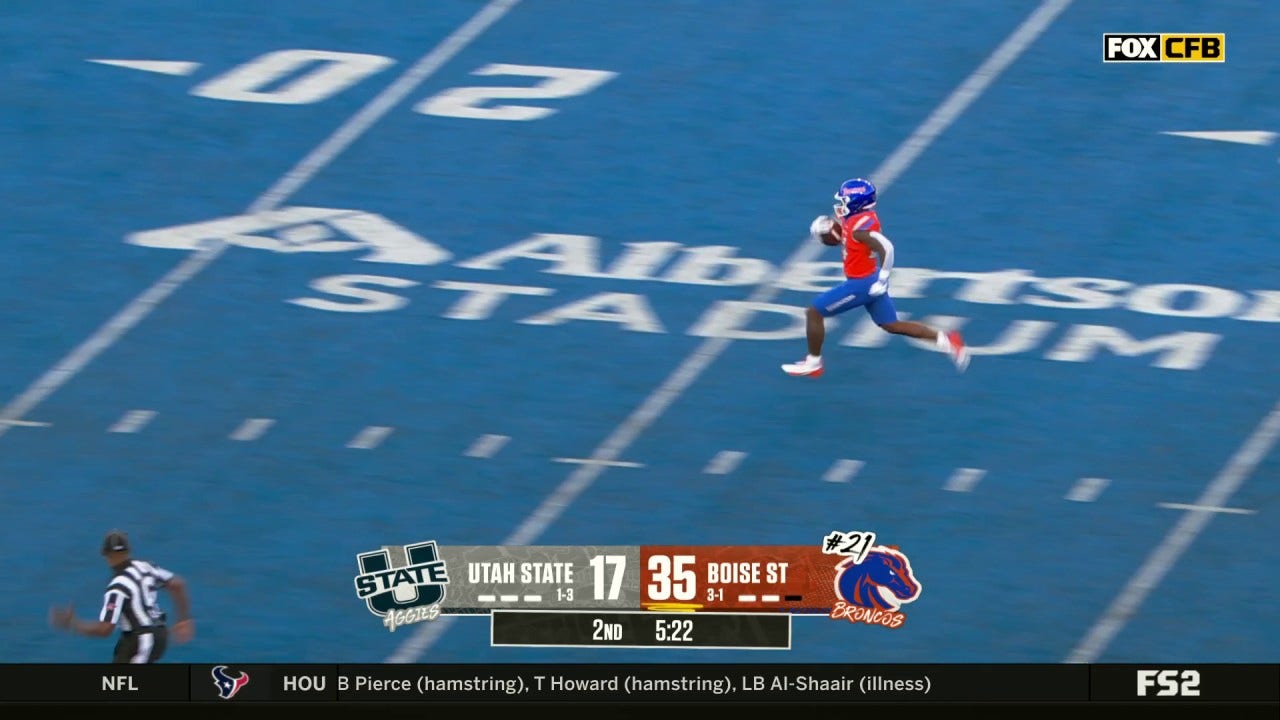 Dylan Riley returns a kick 96 yards for a TD, extending Boise State's lead over Utah State