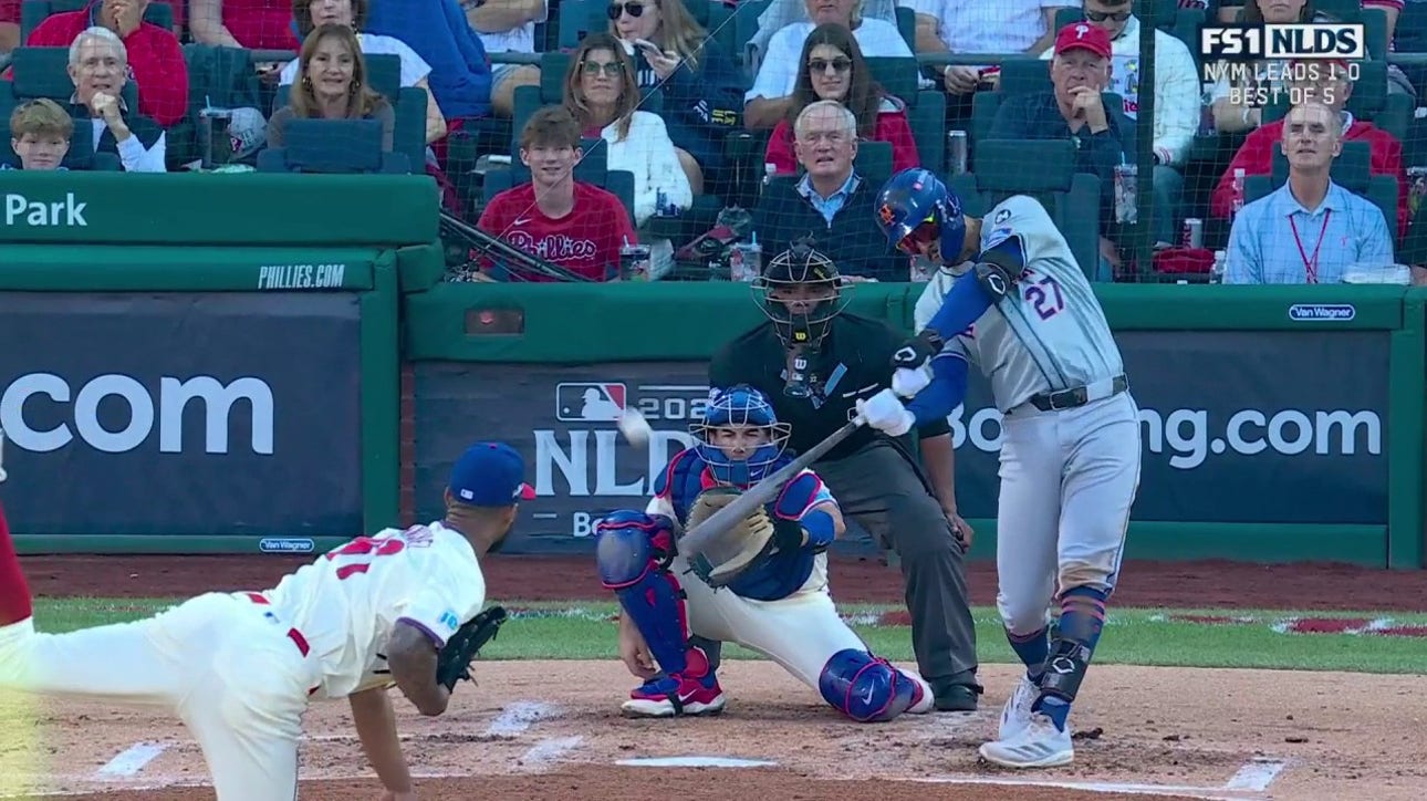 Mark Vientos launches a two-run blast for the Mets, taking a 2-0 lead over the Phillies