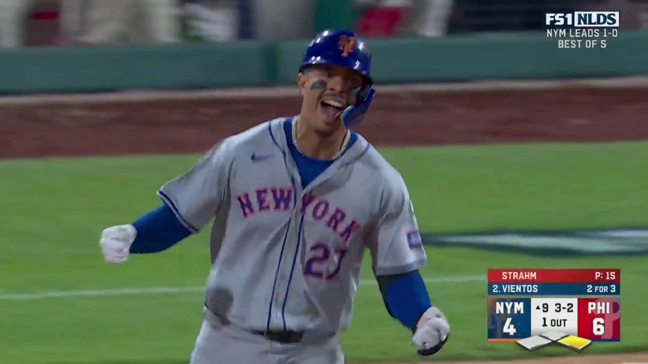 Mets' Mark Vientos hits his second homer of the game vs Phillies, a two-run blast to tie the game