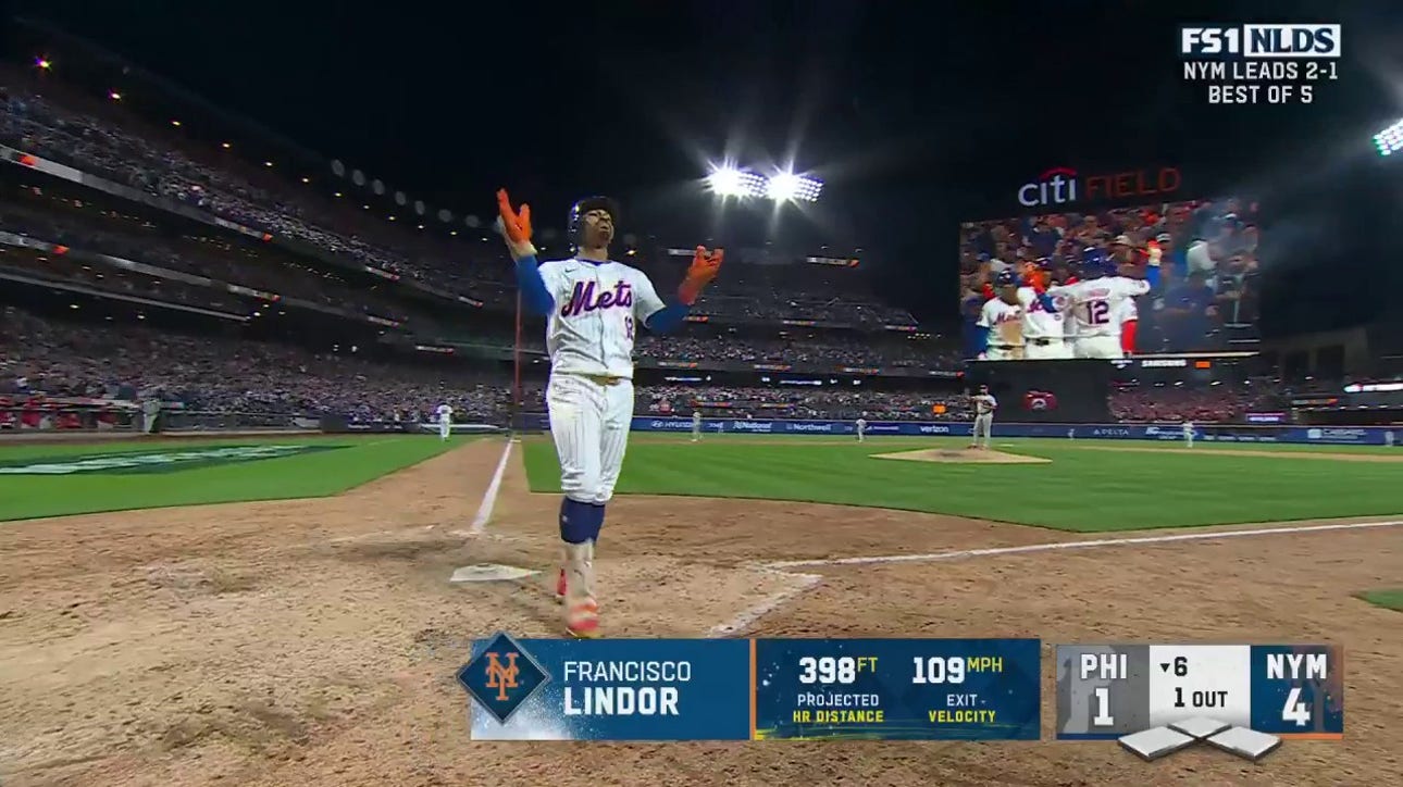 Francisco Lindor blasts a GRAND SLAM to give Mets a 4-1 lead over Phillies 