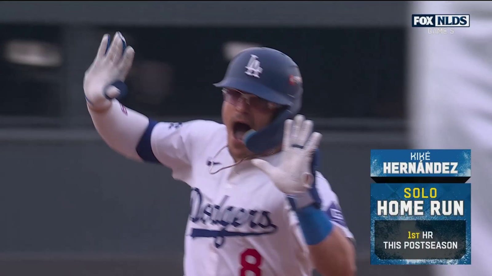 Kiké Hernández of the Dodgers hits a solo home run