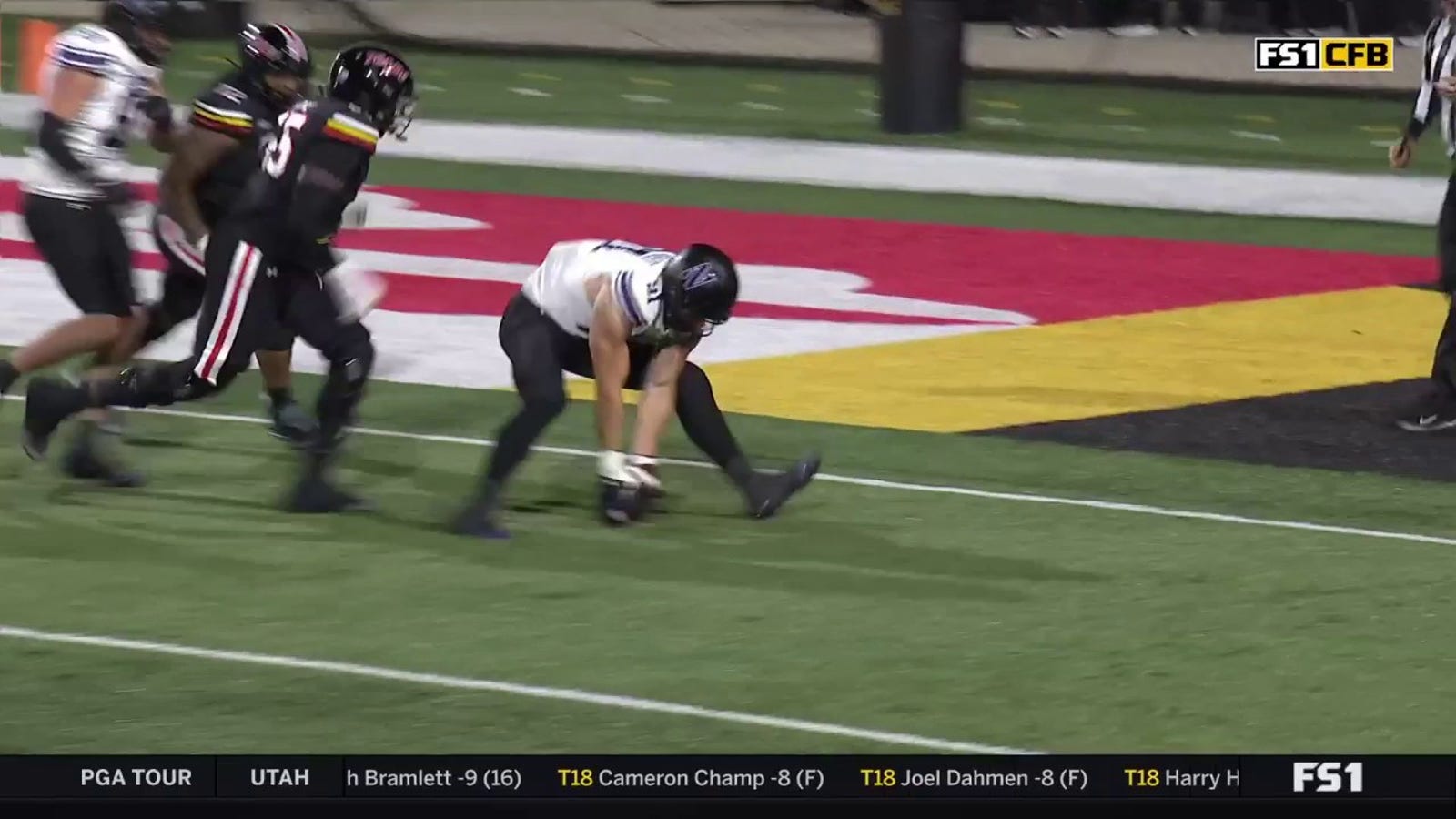 Carmine Bastone forces the fumble and Aidan Hubbard returns it for a TD, extending Northwestern's lead over Maryland