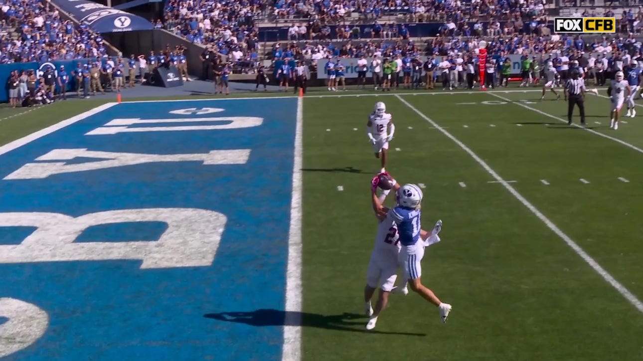 Jake Retzlaff hits Parker Kingston on a 20-yard touchdown pass, bringing BYU to a 7-7 tie with Arizona