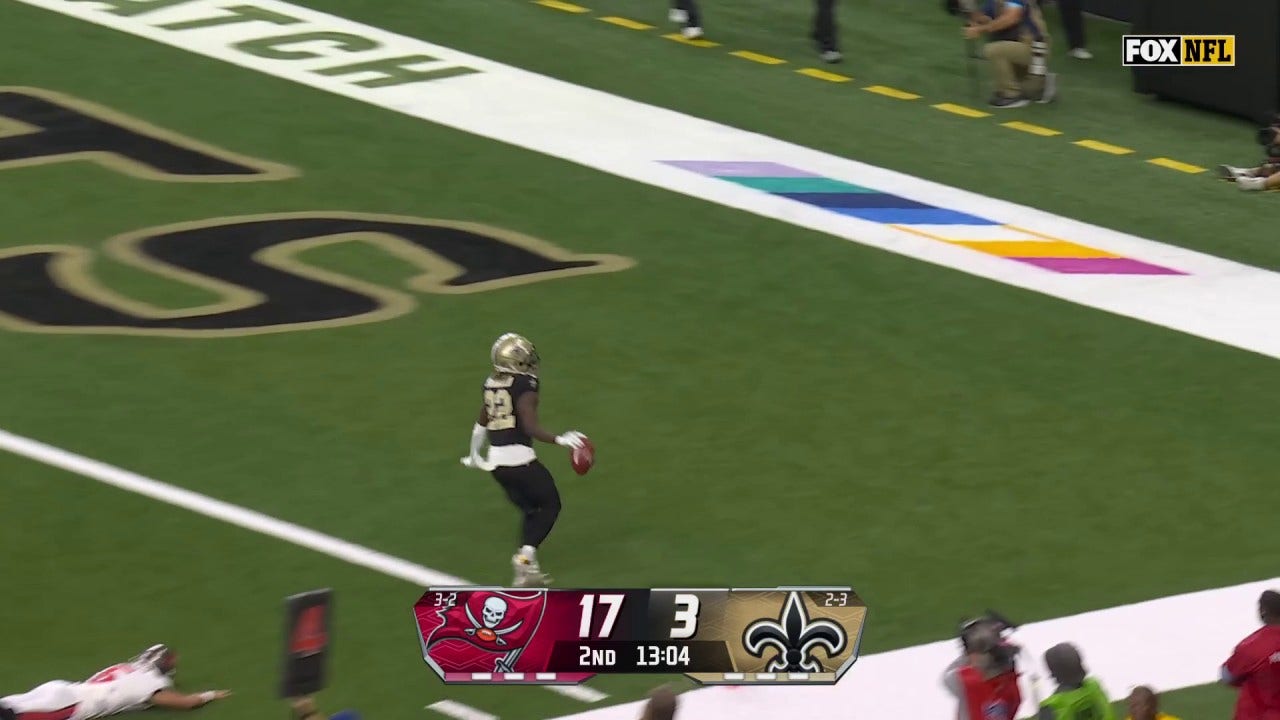 Saints' Rashid Shaheed returns punt 46-yards to the house for a TD against Buccaneers