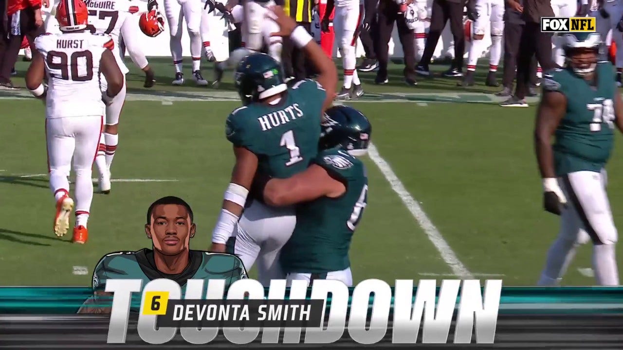 Jalen Hurts connects with Devonta Smith for a 45-Yard TD to help Eagles defeat Browns, 20-16