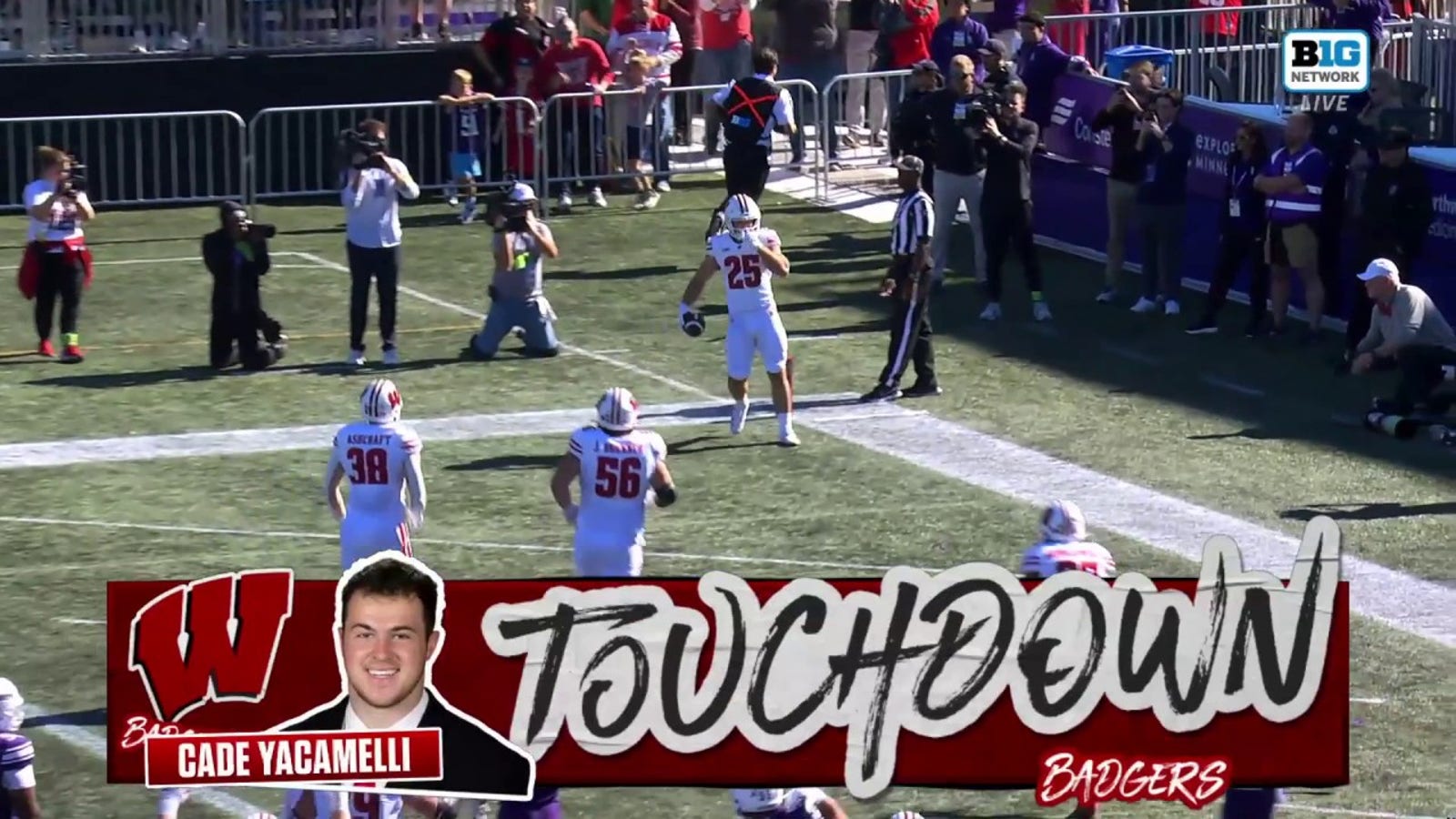 Wisconsin's Cade Yacamelli rushes for a three-yard touchdown vs. Northwestern