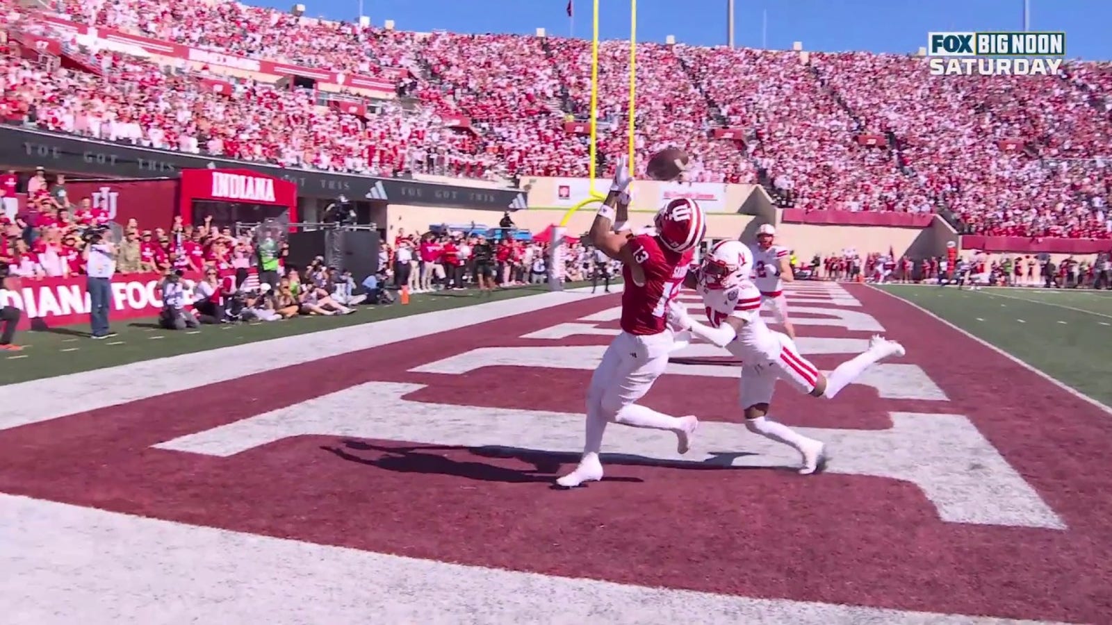 Tayven Jackson connects with Elijah Sarratt for a 15-yard TD, extending Indiana's lead over Nebraska