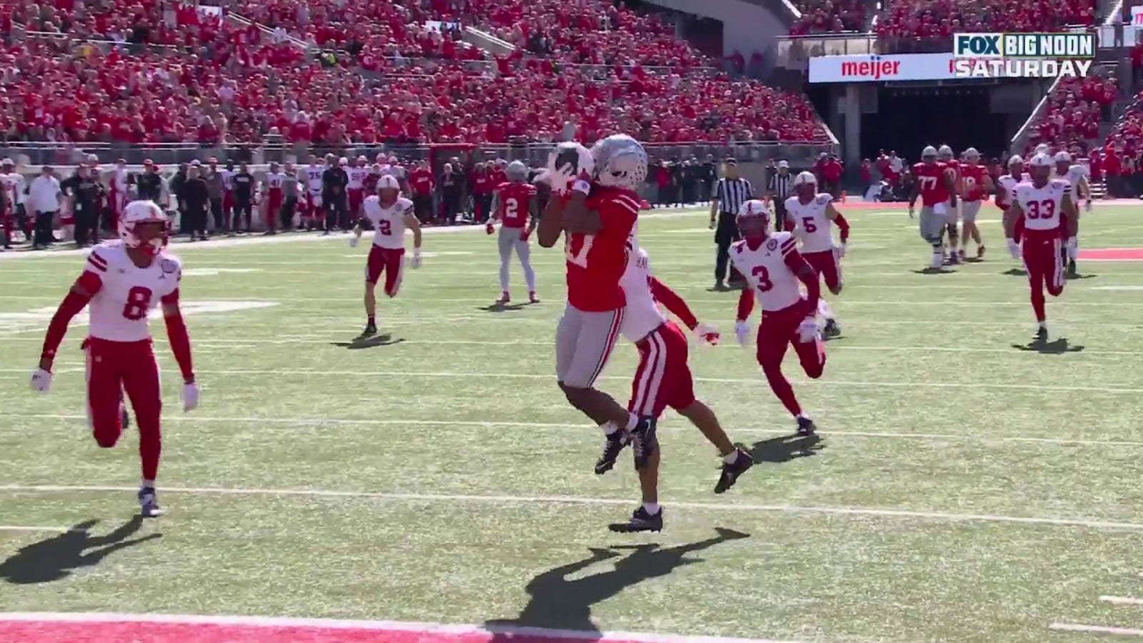 Will Howard finds Carnell Tate for a 40-yard TD to give Ohio State a 7-0 lead over Nebraska