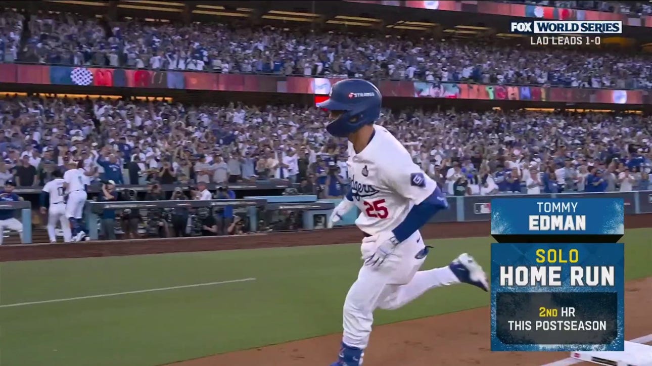 Tommy Edman blasts a solo home run, giving Dodgers a 1-0 lead over Yankees