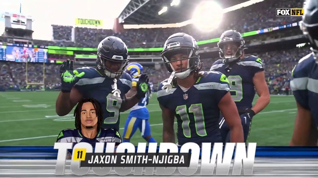 Jaxon Smith-Njigba catches 24-yard touchdown with time expiring in first half to extend Seahawks' lead over Rams