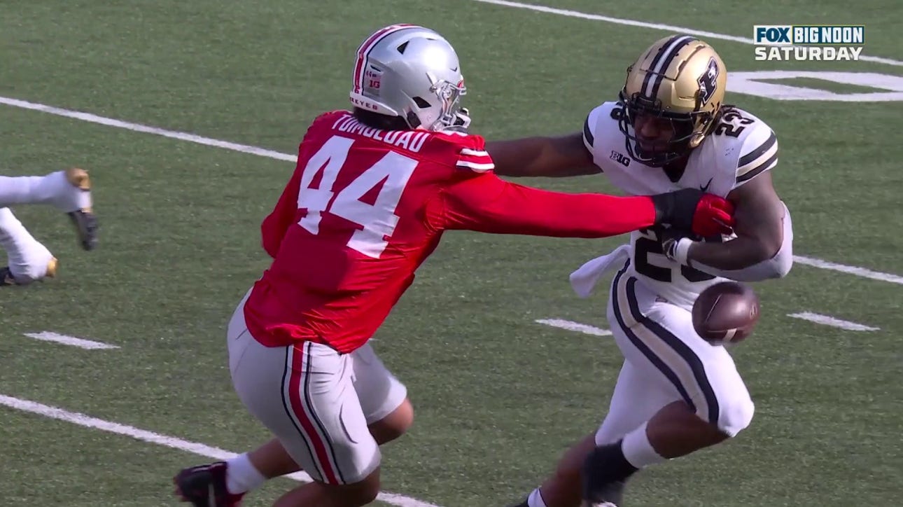 Ohio State's J.T. Tuimoloau strips Purdues' Reggie Love; Jack Sawyer recovers the fumble & scores a touchdown