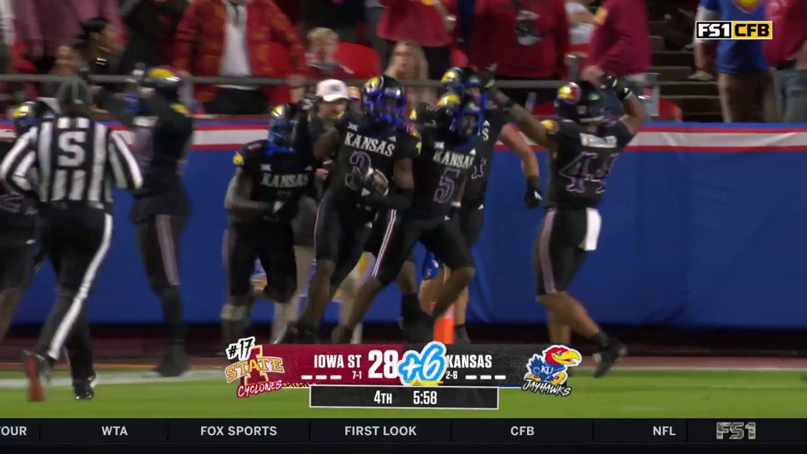 Mello Dotson returns a 25-yard pick-six to extend Kansas' lead over Iowa State