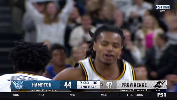 Bensley Joseph finds Corey Floyd Jr. for a TOUGH ALLEY-OOP dunk as Providence leads 47-43 vs. Hampton