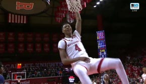 Rutgers' Ace Bailey finishes an alley-oop from an inbound pass vs. Monmouth