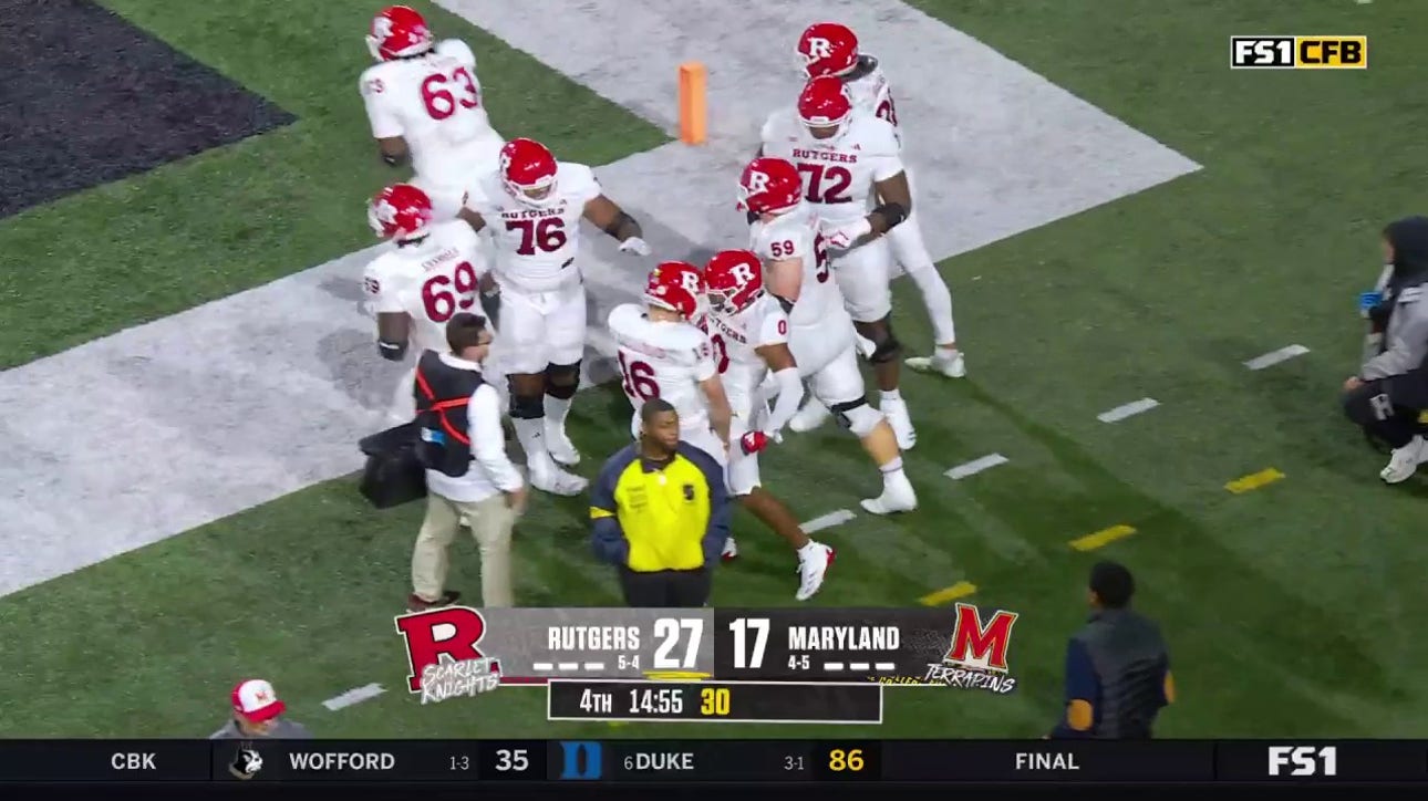 Athan Kaliakmanis links up with Dymere Miller for a 32-yard TD to extend Rutgers' lead over Maryland