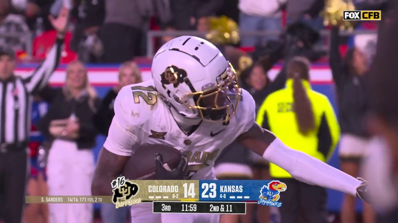 Colorado's Shedeur Sanders finds Travis Hunter on a 26-yard TD for his 2ND TD of the game vs. Kansas