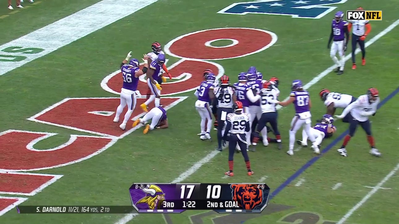 Vikings recover a muffed punt by Bears, setting up an Aaron Jones TD to the extend Minnesota's lead