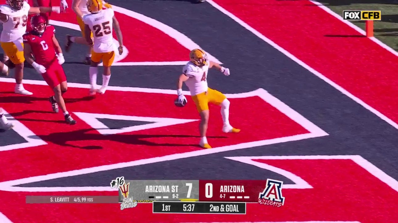 Cam Skattebo punches in his second TD of the game, extending Arizona State's lead over Arizona