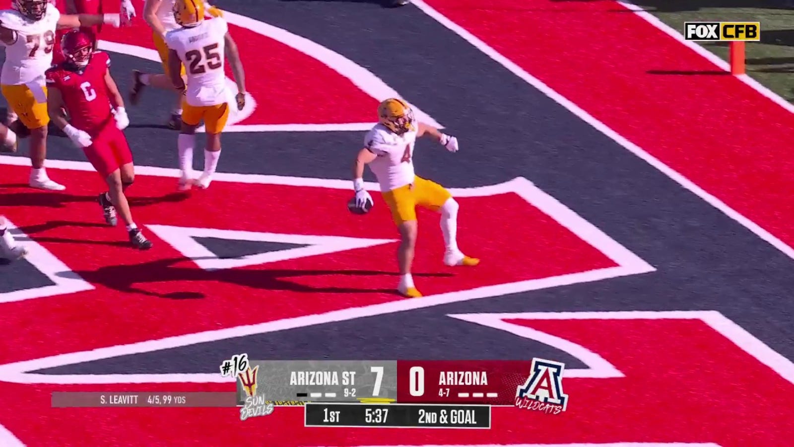 Cam Skattebo punches in his second TD of the game, extending Arizona State's lead over Arizona