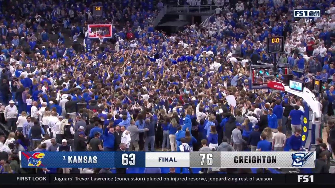 No. 1 Kansas falls to Creighton, 76-63, and fans storm the court