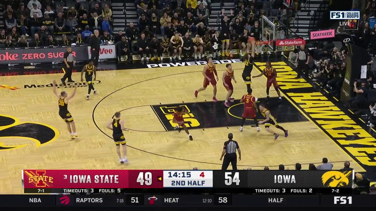 Brock Harding finds Owen Freeman inside for the slam, extending Iowa's lead over Iowa State