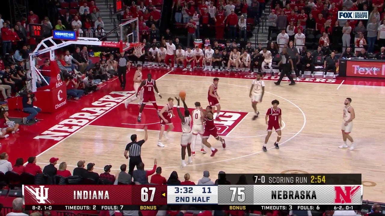 Juwan Gary drills a 3-pointer, extending Nebraska's lead over Indiana