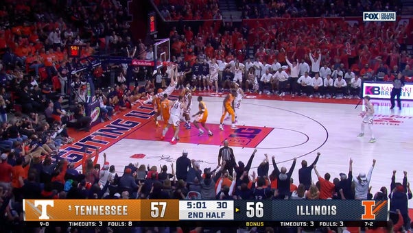 Ben Humrichous flies in for the putback slam to give Illinois the lead over Tennessee