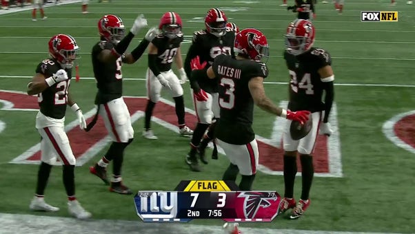 Giants' Drew Lock throws a 55-yard pick-six to Falcons' Jessie Bates III | NFL Highlights