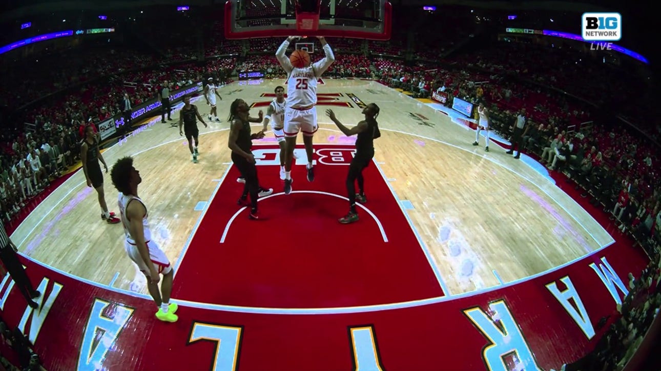 Derik Queen throws down a dunk, extending Maryland's lead over UMES