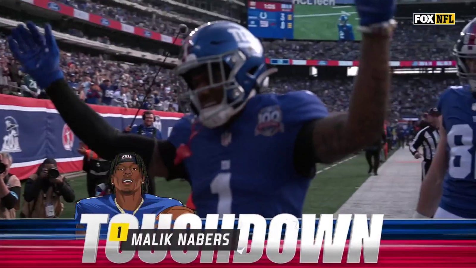 Malik Nabers' 31-yard touchdown reception gives Giants 7-3 lead over Colts