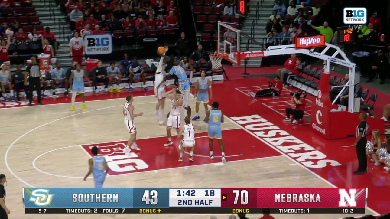 Gavin Griffiths blocks a dunk then hits 3-pointer to seal Nebraska's 77-43 victory over Southern