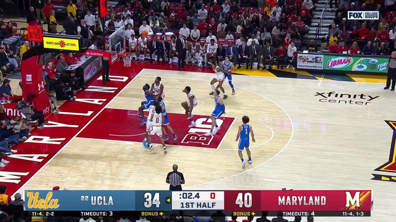 UCLA's Tyler Bilodeau makes halftime buzzer-beater to trim Maryland's lead to four points