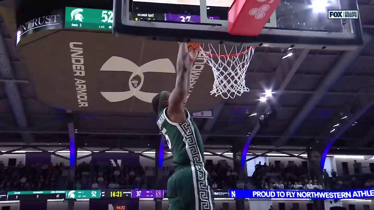 Michigan State's Tre Holloman gets the steal and THROWS DOWN a vicious two-handed dunk vs. Northwestern