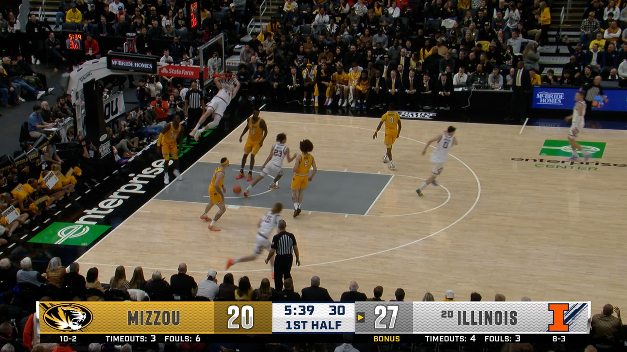 Illinois' Zvonimir Ivisic cuts baseline for alley-oop against Missouri