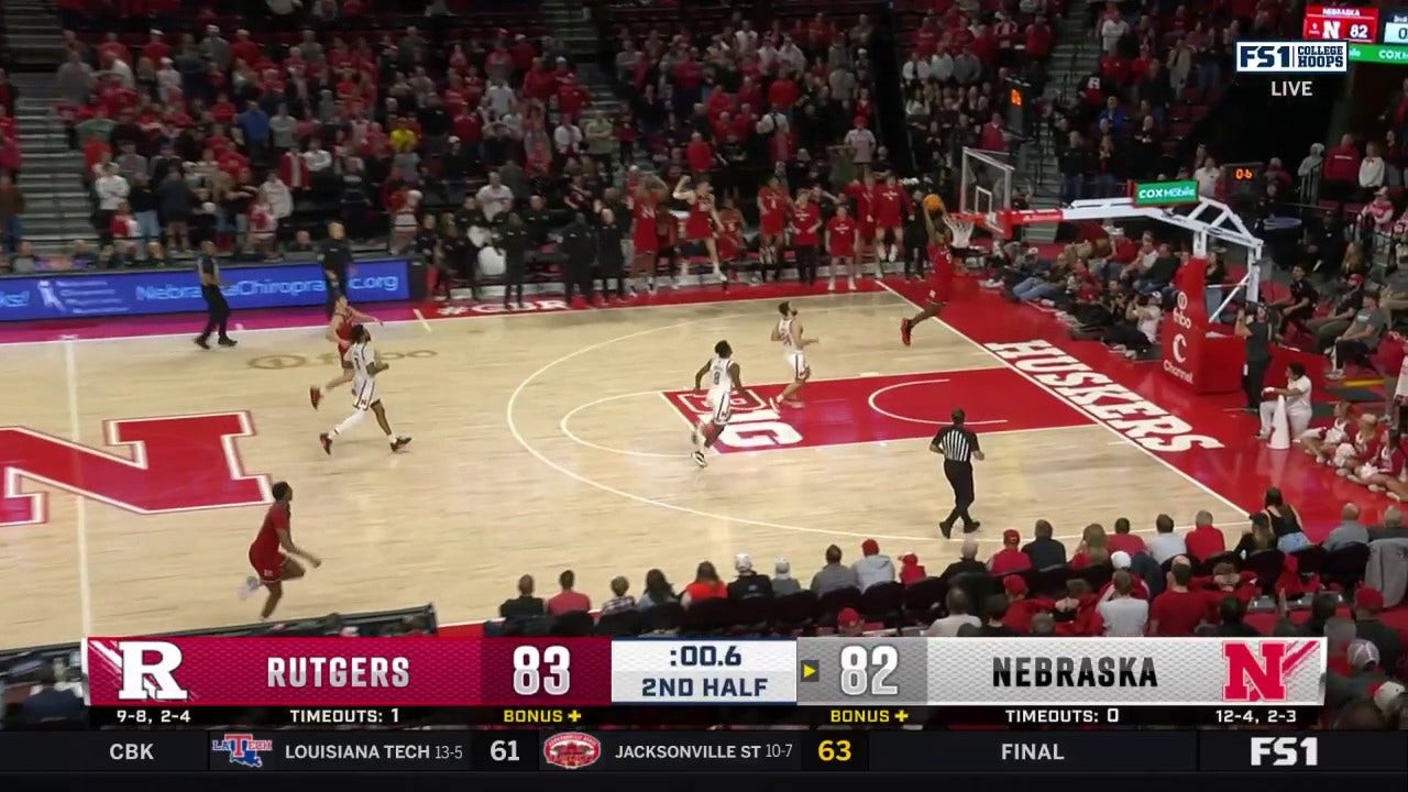 Rutgers' Dylan Grant's slam dunk ends Nebraska's 20-game home win streak in 85-82 upset