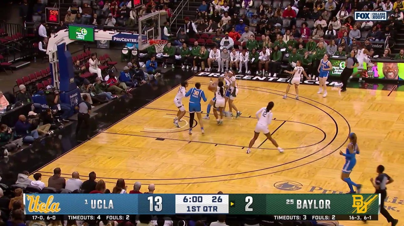 Kiki Rice takes it coast to coast and lays it in, extending UCLA's lead over Baylor