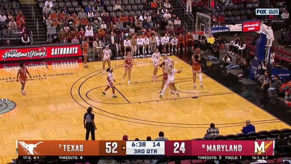 Texas' Madison Booker & Aaliyah Moore connect on an alley-oop to extend lead against Maryland