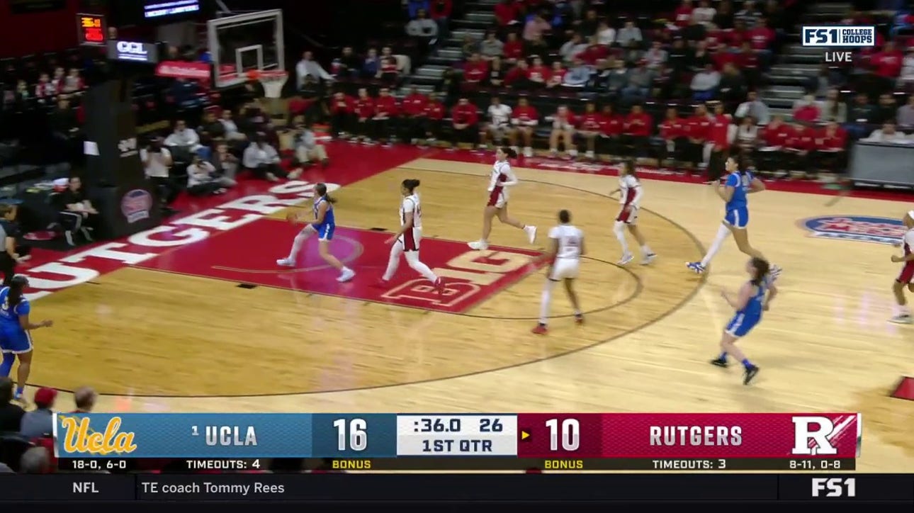 Gabriela Jaquez makes a layup off a quick pass from Elina Aarnisalo, extending UCLA's lead 