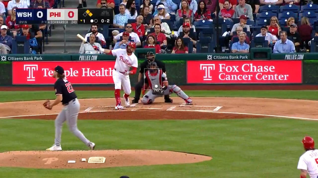 Phillies' Kyle Schwarber smacks a three-run home run vs. Nationals