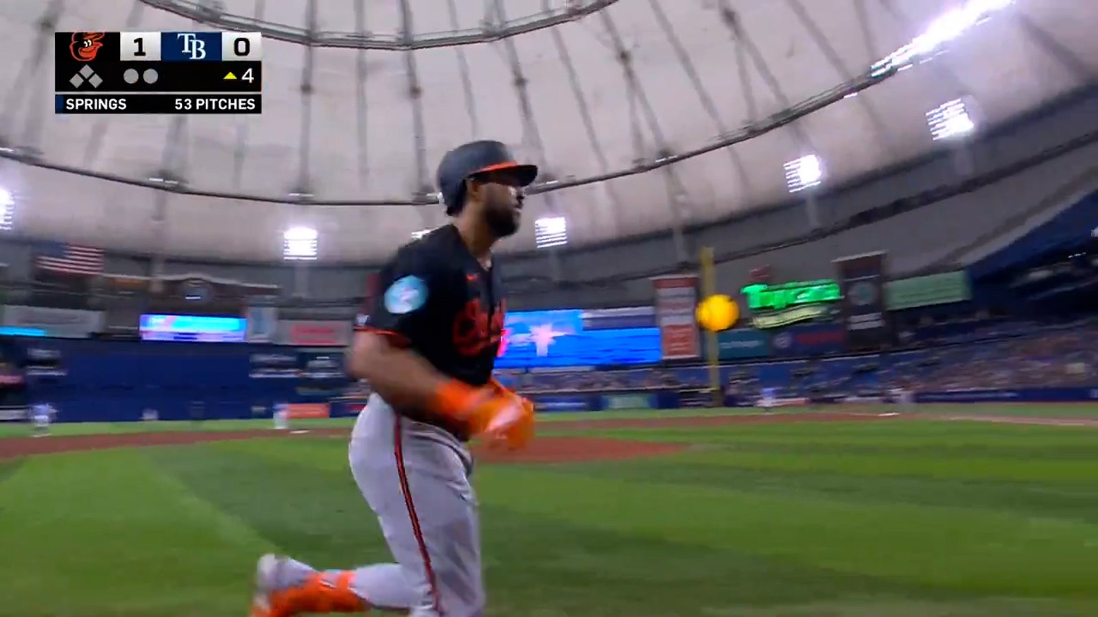 Orioles' Anthony Santander drives a solo blast to deep left field, breaking the tie against the Rays