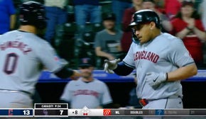 Josh Naylor crushes his second home run of the night, extending the Guardians' lead over the Rockies