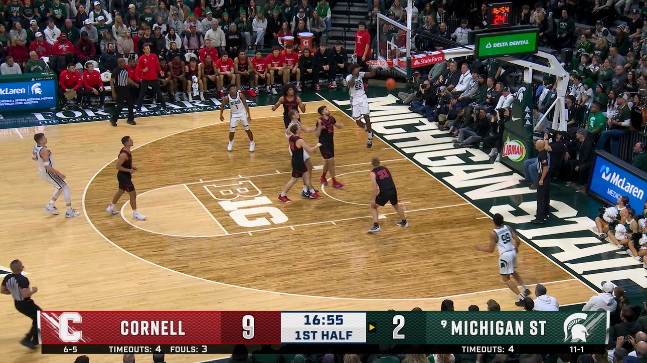Michigan State's Jeremy Fears finds Coen Carr for STRONG alley oop vs. Cornell 