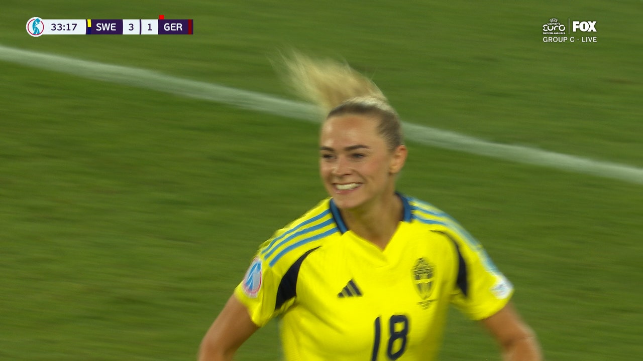 Fridolina Rolfö scores from the spot, extending Sweden's lead over Germany