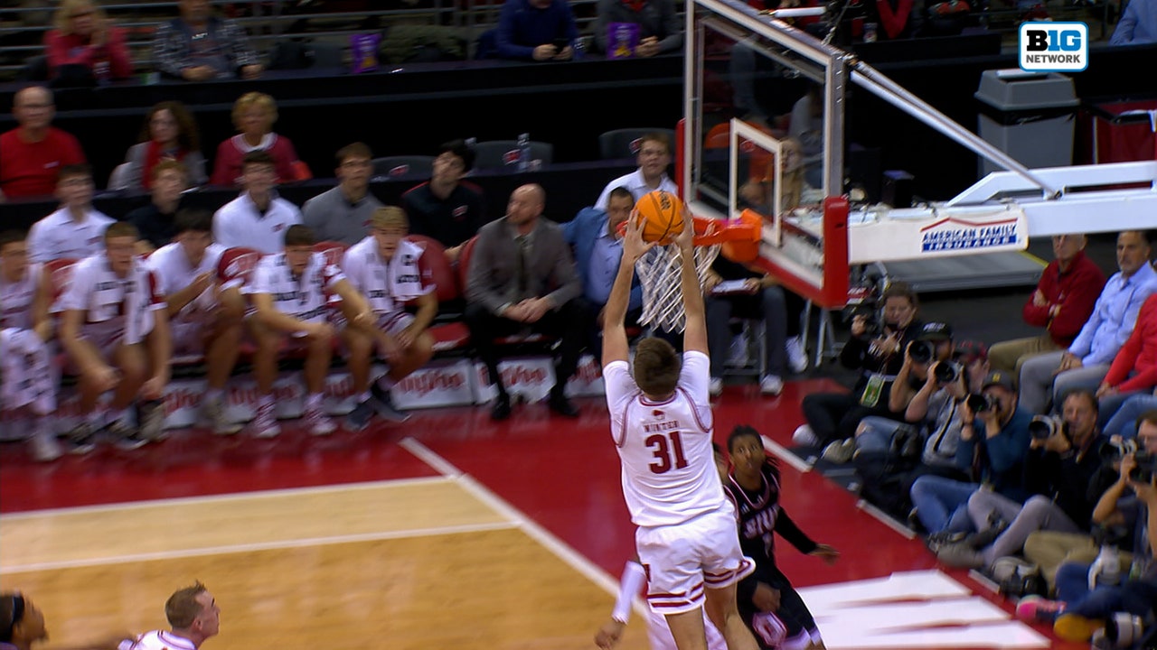 Wisconsin's Nolan Winter gets the steal & throws down alley-oop on other end vs. SIU Edwardsville
