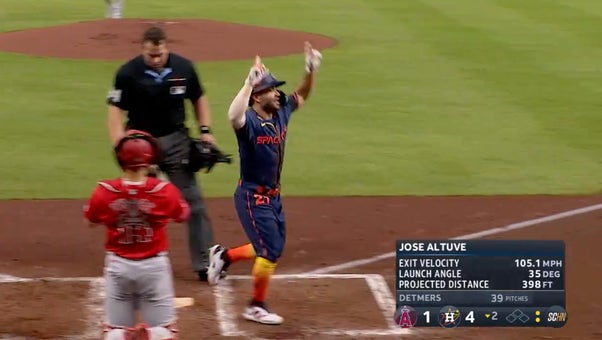 José Altuve launches a deep three-run homer to left field, giving the Astros a three run lead over the Angels