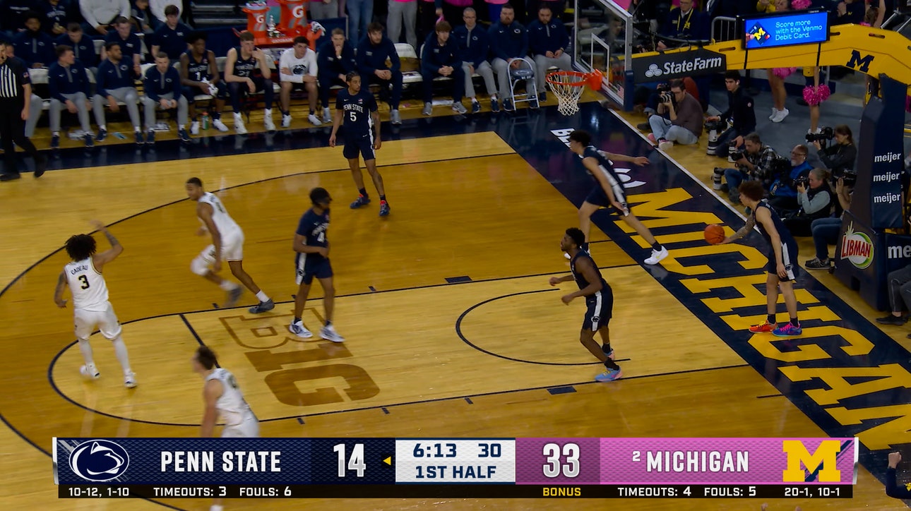 Will Tschetter finds Nimari Burnett for baseline dunk, extending Michigan's lead over Penn State