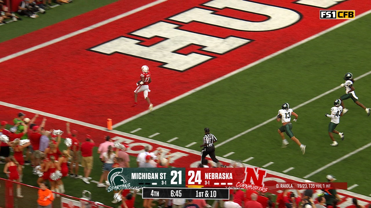 Nebraska’s Dylan Raiola throws 59-yard TD pass to Nyziah Hunter to extend lead vs. MSU